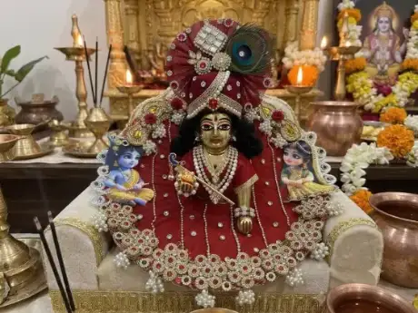 Fashhel India handmade Laddu Gopal poshak on decorated altar